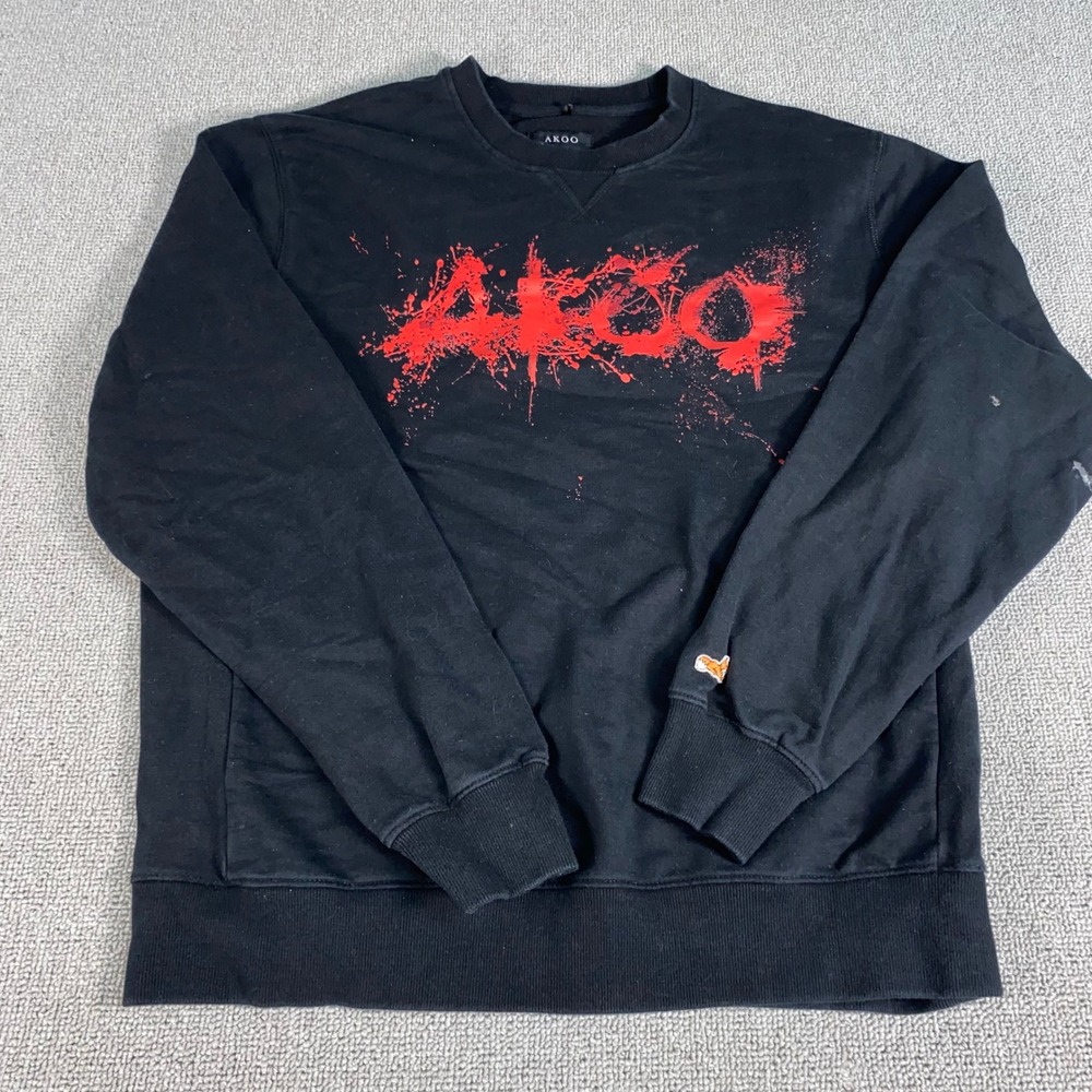 AKOO Sweatshirt Mens XXL Black Red Splatter Logo Graphic Pullover Streetwear Top
